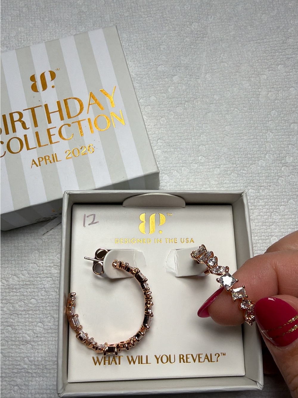 Rose Gold Crystal Hoop Earrings - Birthday Collection